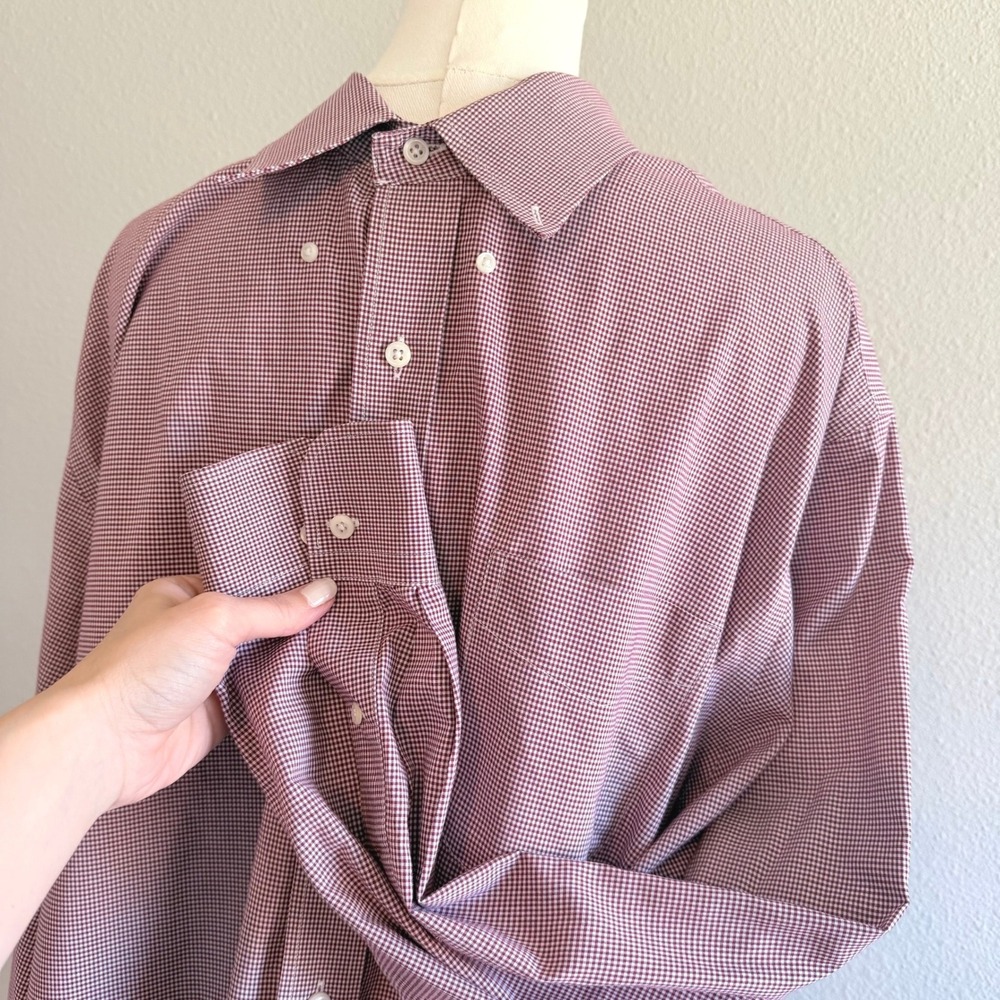 Lauren Ralph Lauren Men 18 34/35 Classic Fit Burgundy Gingham Button Down Shirt - Picture 2 of 6
